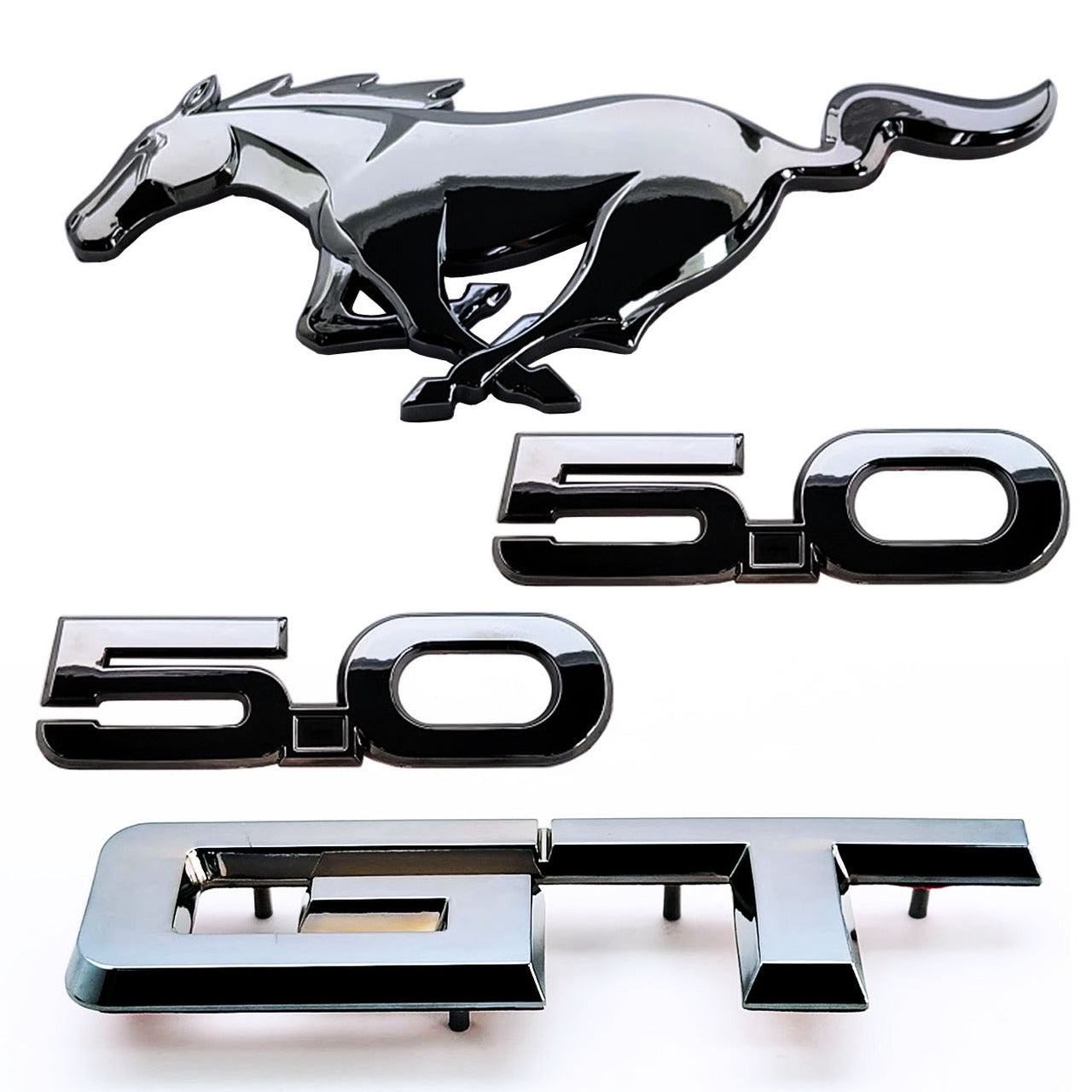 Ford 5.0 Wing Emblem Pair (Black Chrome) for Mustang GT 2015-22 | #EM000550BCX2 - Available from NEMESISUK.COM