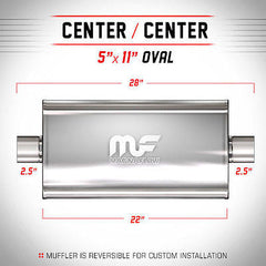 2.5 ID 5x11 Oval 22 Satin Stainless Universal Exhaust Muffler 12576 | MagnaFlow