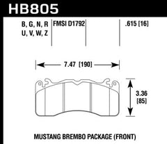 Front Brake Pads for Mustang 5.0L Brembo Package 2015-23 | #HB805 | Hawk Performance