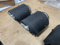 Porsche Fabspeed Carbon Fibre Deluxe Quad Style Tips Scratch & Dent #SDFSTIPSCF4