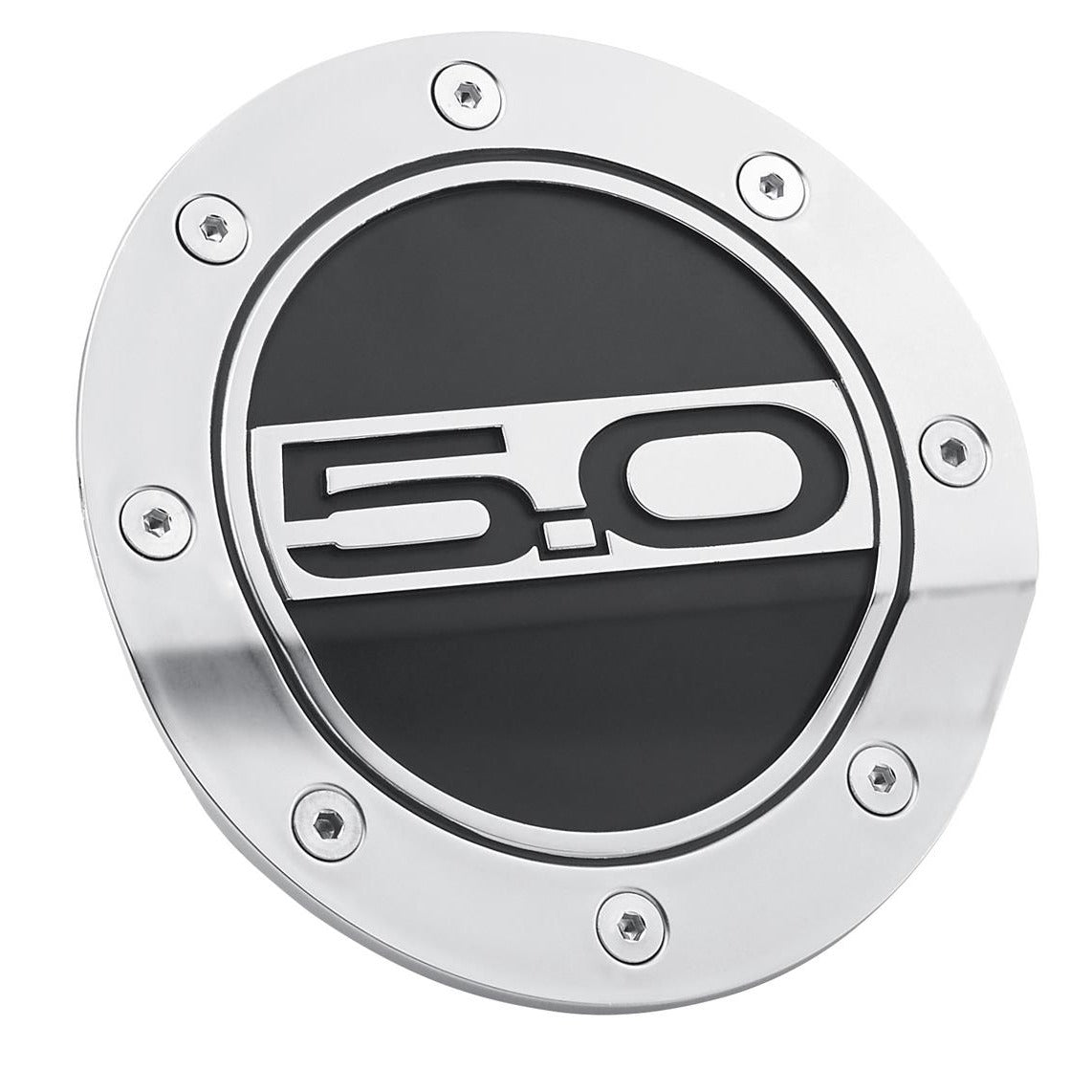 DRAKE Fuel Door (Silver/Black, ft. 5.0L) for Mustang 2015-23 | #FR3Z-6640526-5S - Available from NEMESISUK.COM