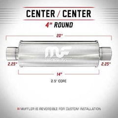 Magnaflow Universal Muffler/Silencer - 2.25" ID/OD, Round 4" x 14", Satin S/S | #10415