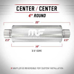 Magnaflow Universal Muffler/Silencer 2.5" ID/OD, Round 4" x 14", Satin S/S | #10416