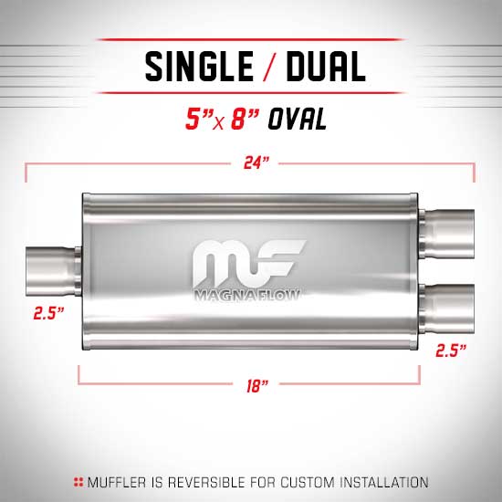 Universal Muffler/Silencer 2.5" S/D Oval 5x8" x 18" | Magnaflow #12268
