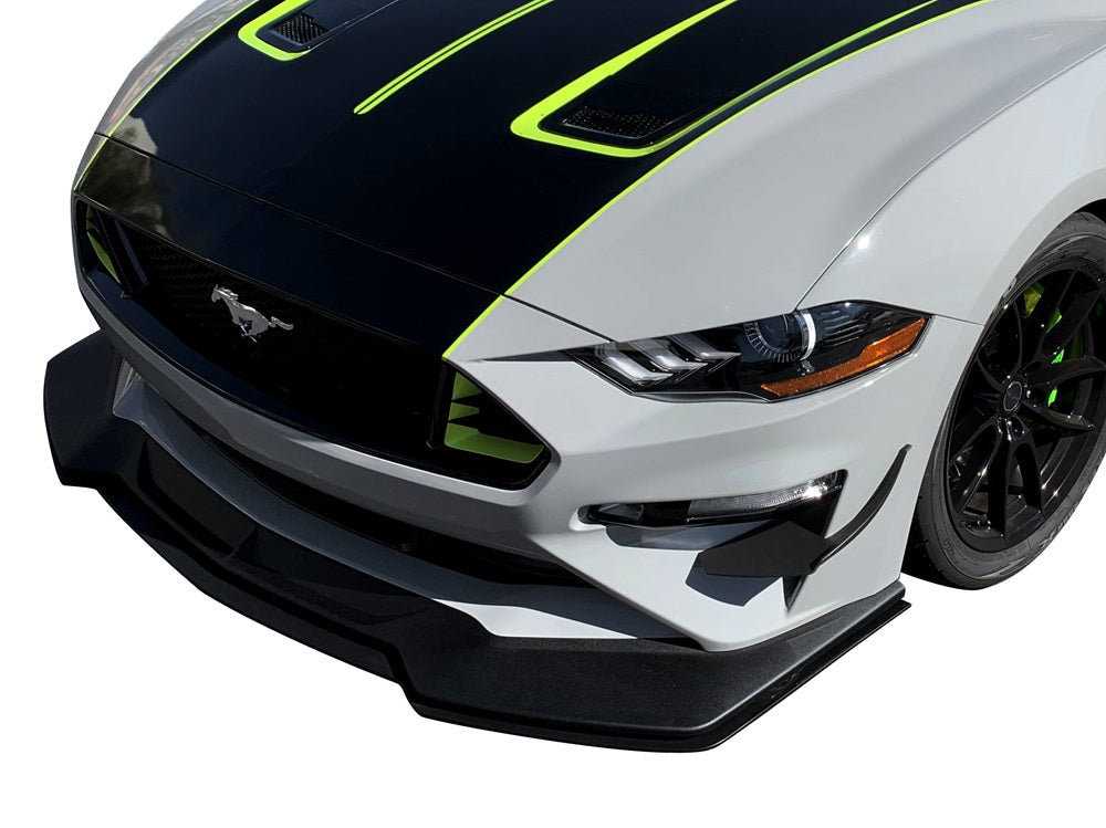 DRAKE 'GT4 Style' Front Dive Planes (Satin Black) for Mustang 2018-23 | #JR3B-63001C74-AB - Available from NEMESISUK.COM