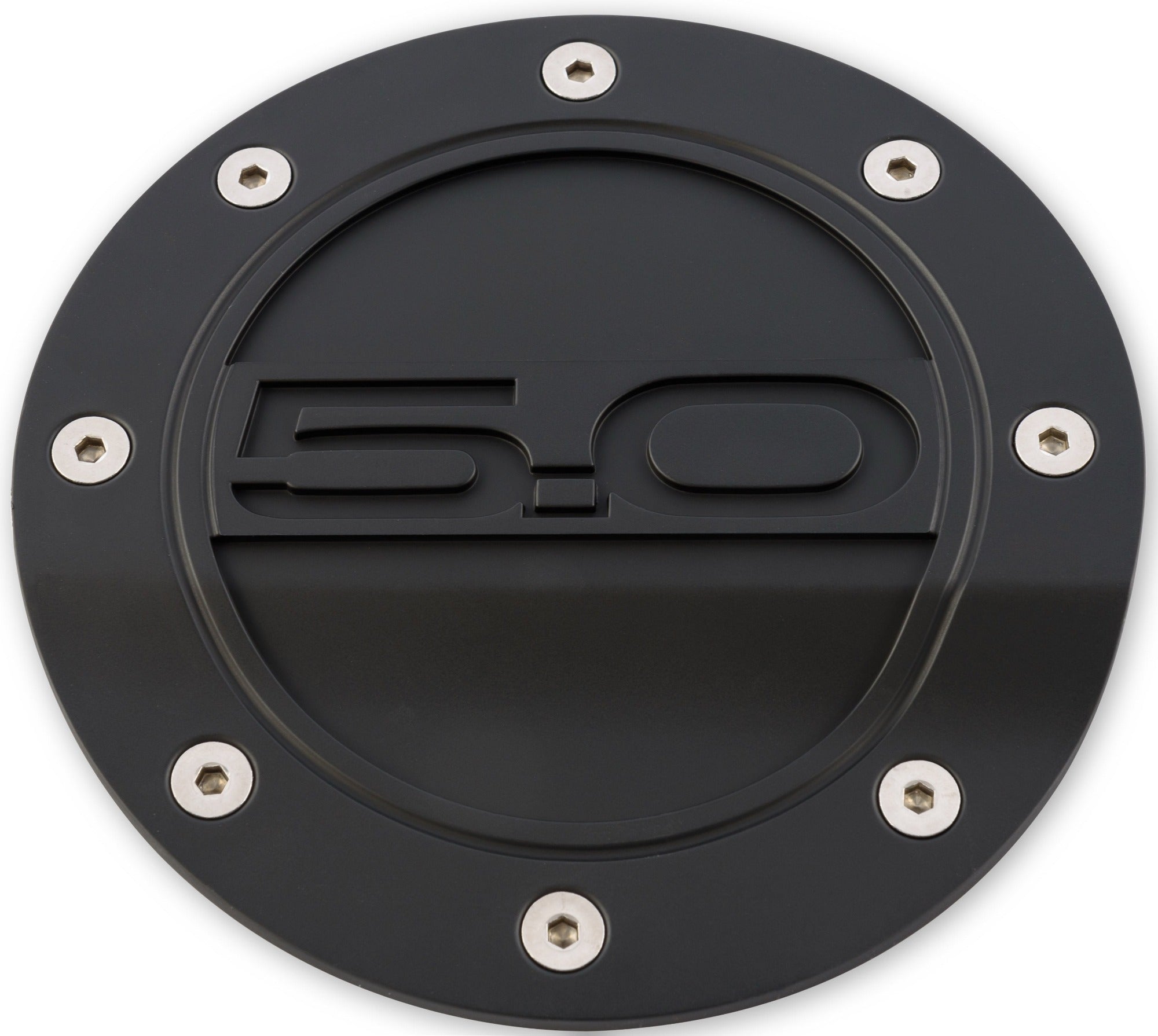 DRAKE Fuel Door (Black, feat. 5.0L Logo) for Mustang 5.0L GT 2015-23 | #FR3Z-6640526-5A - Available from NEMESISUK.COM