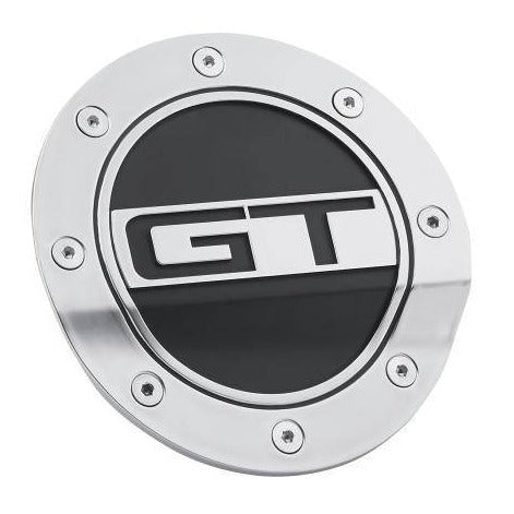 DRAKE Fuel Door (Silver/Black, feat. GT Logo) for Mustang 2015-23 | #FR3Z-6640526-GS - Available from NEMESISUK.COM