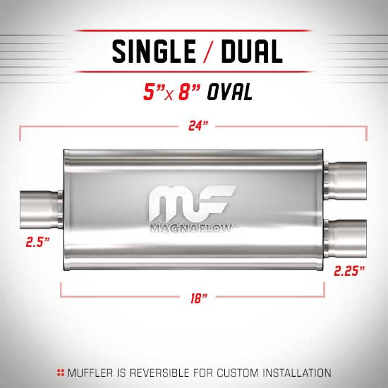 Universal Muffler/Silencer 2.5/2.25" S/D Oval 5x8" x 18" | Magnaflow #12258