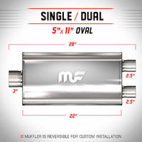 3"- 2.5" Dual 5x11 Oval 22" Satin Stainless Universal Magnaflow Exhaust Muffler